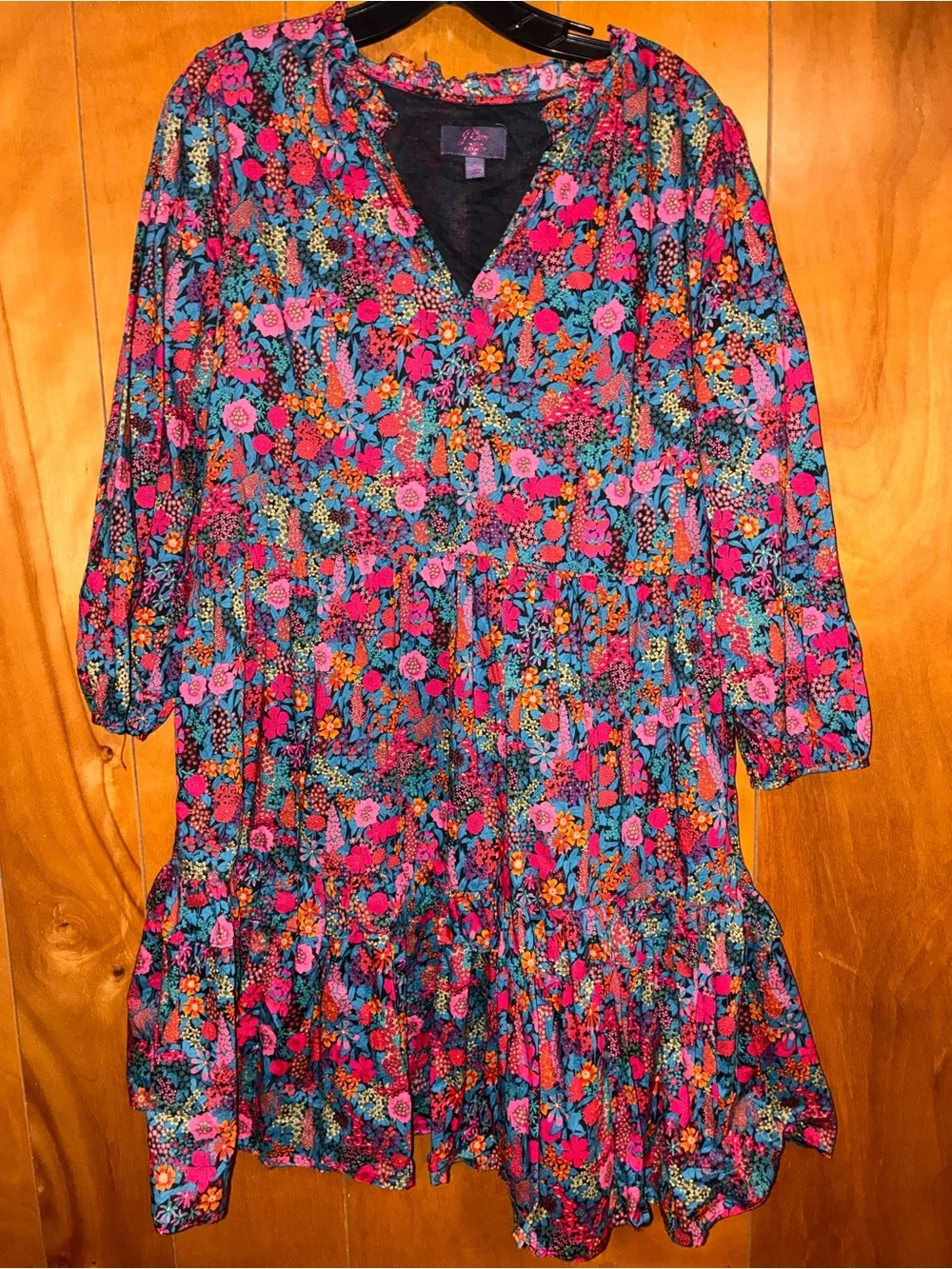 J Crew Floral Tiered Liberty Fabrics Dress - Multicolor Pink & Teal sz S